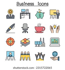 Business management color line icon set