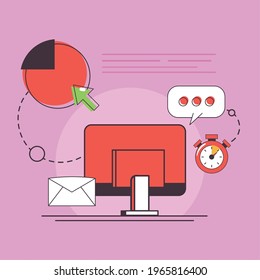 business management computer and infographic