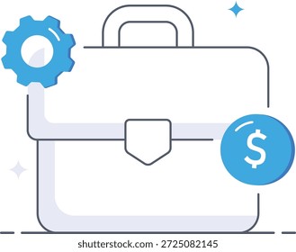 Business management concept featuring a briefcase with a gear and dollar sign symbol for financial growth isometric flat vector illustration.