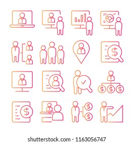business management concept icons, red line design