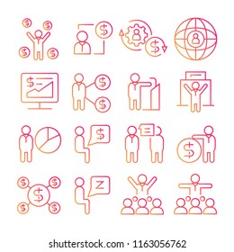 business management concept icons, red line design