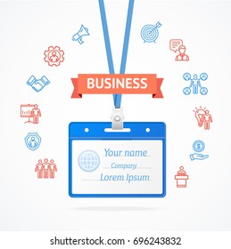 Business Management Concept with Id Card Thin lines outline web icons Identification Badge Security Office Access for adwertizing. Vector illustration