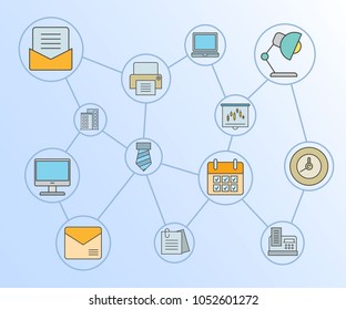 business management concept network diagram in blue background