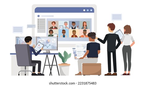 Business management concept. Office man and woman character vector design. Business people working in office planning, thinking and economic analysis on isolated white background.