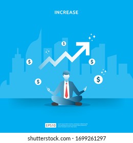 business management concept with sitting and meditating. stress relief, problem solving mindfulness thinking. Businessman doing yoga concept of meditation. flat vector illustration.