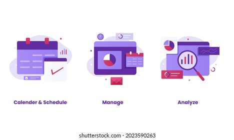 Business management concept vector illustration set. Illustrations for websites, landing pages, mobile applications, posters and banners