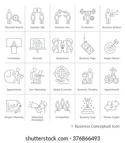 Business management conceptual icons. Vector thin line style.