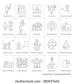 Business management conceptual icons. Vector thin line style.