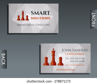 Business and management consulting visiting card template. Chess Smart solutions design with company logo. Best for management consulting, finance, law companies. Unique design. Vector illustration