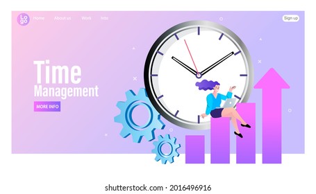 Gestión de negocios, comercio electrónico, gestión del tiempo. Conceptos de ilustración vectorial de diseño plano para el desarrollo de sitios web y sitios web móviles. Planificación y planificación del trabajo. Estrategia moderna de la empresa. vector