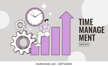 Gestión de negocios, comercio electrónico, gestión del tiempo. Conceptos de ilustración vectorial de diseño plano para el desarrollo de sitios web y sitios web móviles. Planificación y planificación del trabajo. Estrategia moderna de la empresa. vector