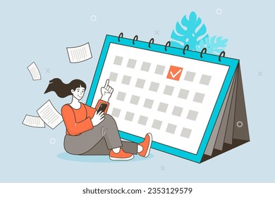 Business management, e-commerce, time management. Flat design vector illustration concepts for website and mobile website development. Schedule and work planning. Modern company strategy. vector