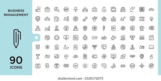Business management Editable Icons set. teamwork, documents, devices, and more. infographics for mobile apps. outline icons collection, vector illustration. Pixel perfect.