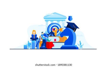 business management education with mini people flat illustration