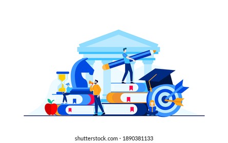 business management education with mini people flat illustration