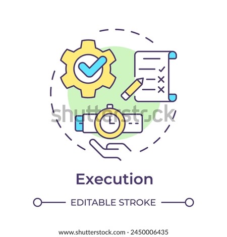 Business management execution multi color concept icon. Performance monitoring, process automation. Round shape line illustration. Abstract idea. Graphic design. Easy to use in infographic, article