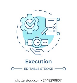 Business management execution soft blue concept icon. Performance monitoring, process automation. Round shape line illustration. Abstract idea. Graphic design. Easy to use in infographic, article