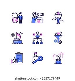 Business, management and finance - line design style icons set