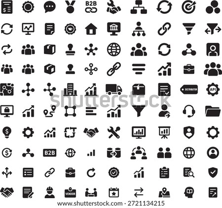 Business management finance solid icons set of people organization charts and data graphs