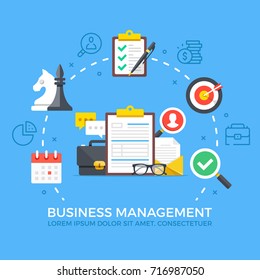 Business management flat illustration concept. Creative flat icons set, thin line icons set, graphic elements for web banners, web sites, infographics. Modern vector illustration