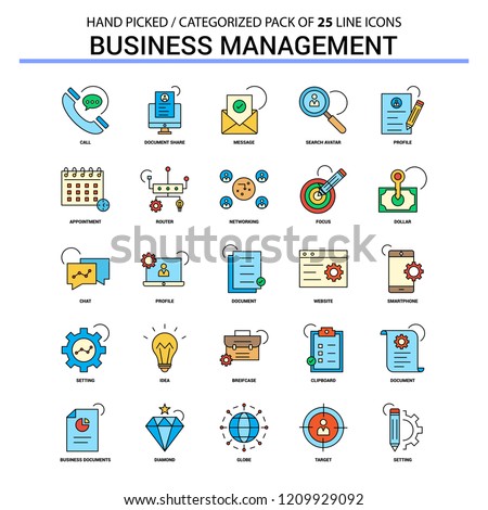 Business Management Flat Line Icon Set - Business Concept Icons Design