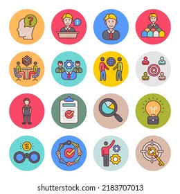 Business And Management Flat Round Icons - Vectors