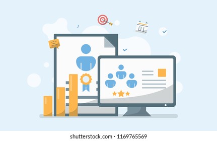 Business Management, Growth Report and Achievement Concept Vector Illustration. Suitable for Background, Wallpaper, Banner, Book Illustration, Web Landing Page and Creative Work