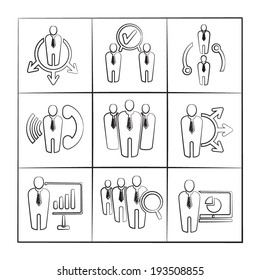 business management and human resource icons set, sketch icons set