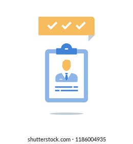 Business management, human resources, candidate resume, training program, corporate services, vector icon