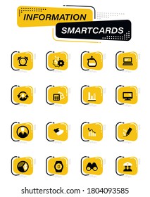 Business management and human resources color vector icons on information smart cards for user interface design