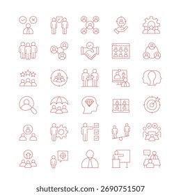 Gestión de negocios y recursos humanos Thin Line Icon Set