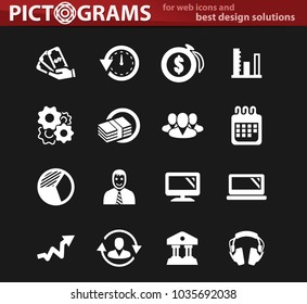 Business management and human resources vector white icons for user interface design
