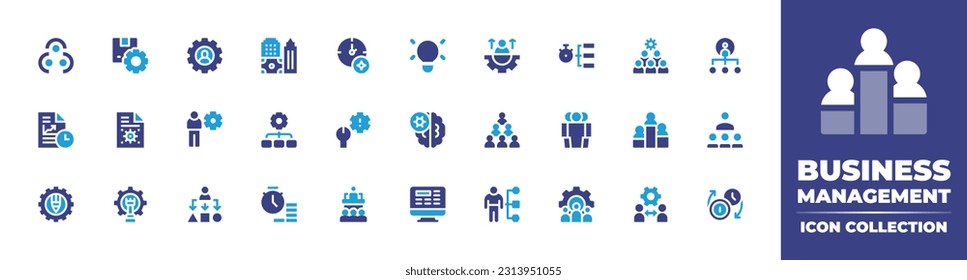 Business management icon collection. Duotone color. Vector illustration. Containing management, product management, business, real estate, clock, idea, executive, hierarchy, team, manage, time.