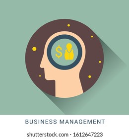 Business management icon concept with human head