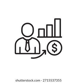 Icono de gestión empresarial con gráfico de gerente y símbolo de dólar Ilustración vectorial en blanco y negro