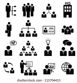 Business management icon set in black