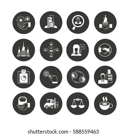 business management icon set in circle buttons