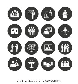 business management icon set in circle buttons