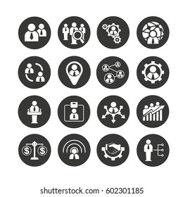 business management icon set in circle buttons