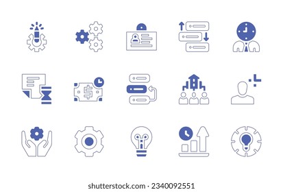 Symbol für das Geschäftsmanagement eingestellt. Duotone Stil Linie Strich und fett. Vektorgrafik. Mit Idee, Betriebssystem, ID-Karte, Priorisierung, Zeitmanagement, Zeit, Zeit ist Geld, Corporate.