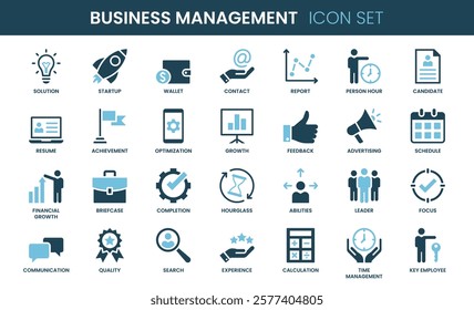 Business And Management icon set. Duotone and glyph style.