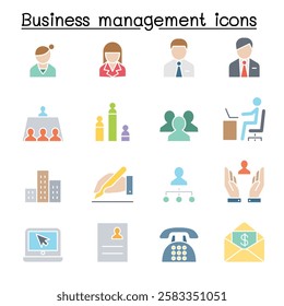 Business management icon set  in flat color style