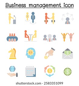 Business management icon set  in flat color style
