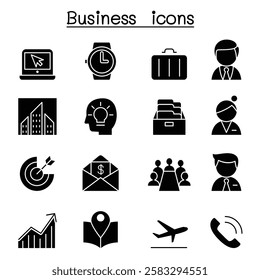 Business management icon set in glyph style