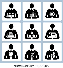 business management icon set, human resource set, person, office people set