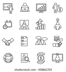 business management icon set. Human resources management and finances collection. Thin line design