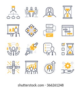 Business Management icon set. Included the icons as manager, team, performance, priority, work, meeting and more.