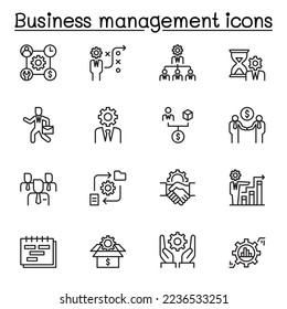 Business management icon set in thin line style