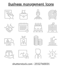 Conjunto de iconos de gestión empresarial en estilo de línea delgada