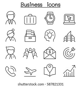 Business Management Icon Set In Thin Line Style